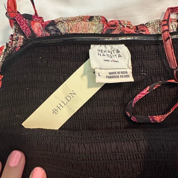 NWT Anthro BHLDN Hemant & Nandita Shirred Metallic Floral Tier Dress Revolve L - Picture 9 of 10